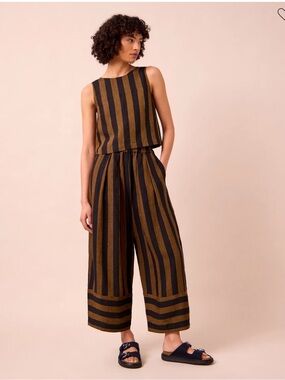 Striped Wide-Leg Jumpsuit in Black and Brown